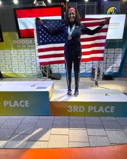 Clemmons 3rd in WMA Pentathlon
Patricia Clemmons finished a strong 3rd in the W65-69 Pentathlon at the World Masters Indoor Championships in Gainesville, FL. Her 2885 point total is a new team record, besting her 2398 points from the USA Championships last month. She also set new records in 4 of 5 events events within the Pentathlon - 60mH 13.27 (13.39); Shot Put 8.01m (7.10m); Long Jump 3.33m (3.32m); 800m 3:59.64 (4:15.23).