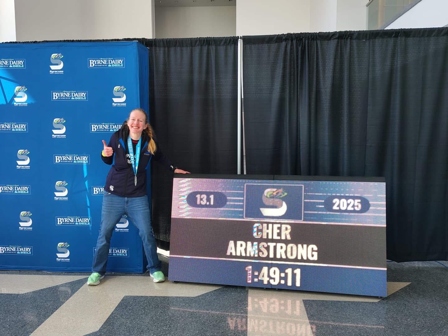 Armstrong sets new Half Marathon best
Cher Armstrong covered the Syracuse Half Marathon in 1:49:11, a new PR and team record, besting her 1:57:08 from 2022. She finished 21st in the 35-39 age group, was the 142nd woman and 467th of 2206 finishers.