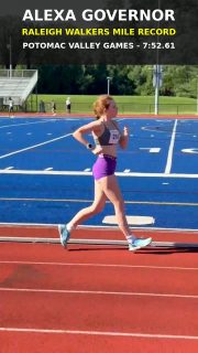 Governor Breaks 8, Sets Record
Alexa Governor celebrated her 21st birthday with a trip to the Potomac Valley Games in Arlington, VA, where she won the Mile Race Walk in 7:52.61. This is the fastest Mile in team history and only the 2nd time anyone has broken 8 minutes. Natalie Ehlers finished in 7:57.08 at the 2020 Millrose Games during the Indoor season. The previous Outdoor record was 8:12.0 by Hannah Kisley in 2009.